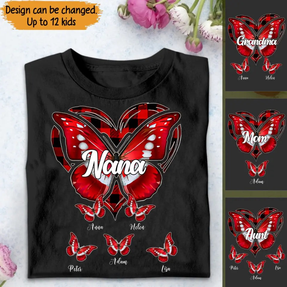 Personalized Nana Grandma Heart Butterflies With Kids Names T-Shirt Mother's Day Shirt Good Gifts For Mom Birthday