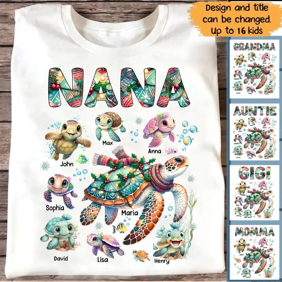 Personalized Nana Grandma Turtles And Kid Names T-Shirt Mother's Day Shirt Mother In Law Gift