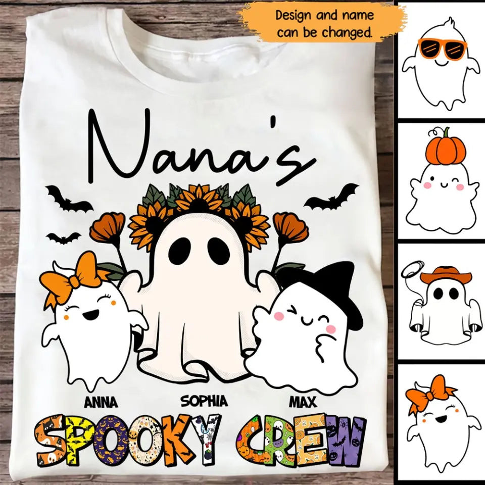 Personalized Nana's Spooky Crew Ghost With Kid Names T-Shirt Mother's Day Shirt Best Gifts For Women