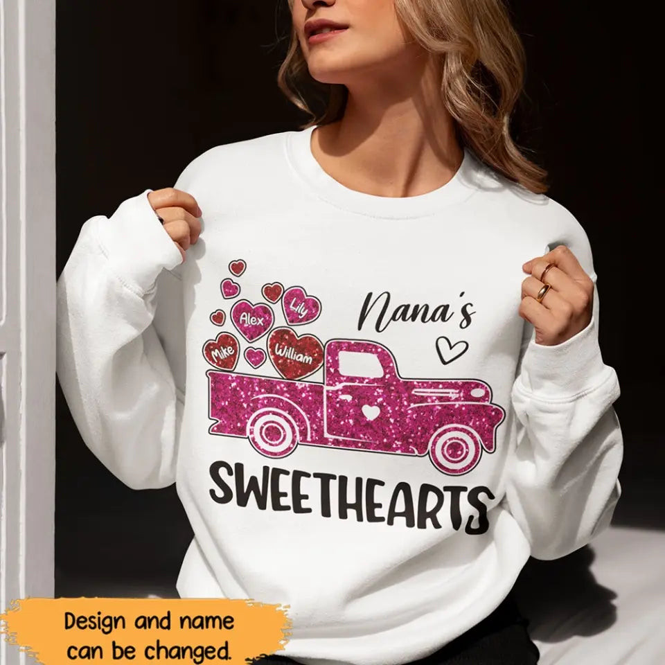 Personalized Nana's Sweethearts Hearts Pink Car Kid Name Valentine's Day Gift Sweatshirt Or Hoodie Mothers Day Gift For My Daughter