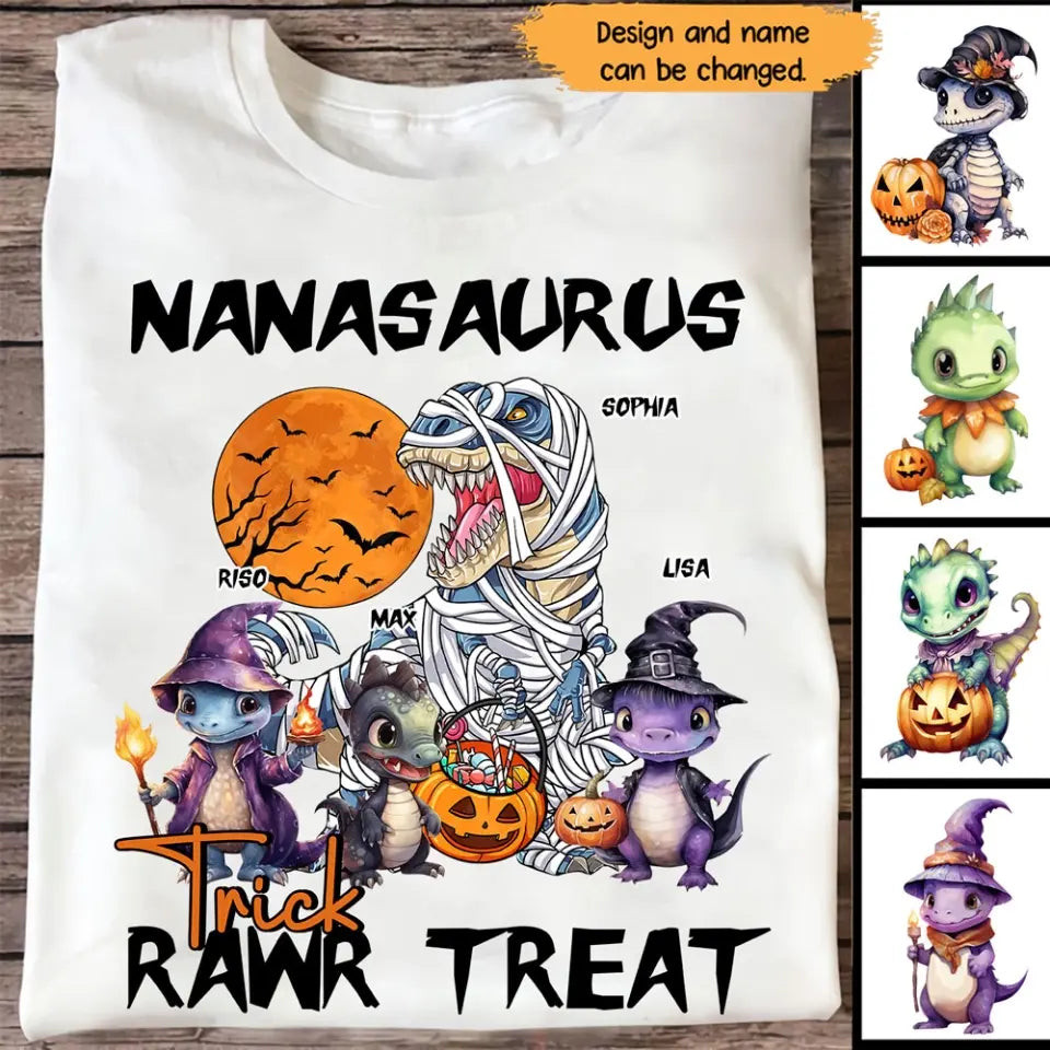 Personalized Nanasaurus Trick Rawr Treat T-Shirt Mother's Day Shirt Great Gifts For Wife