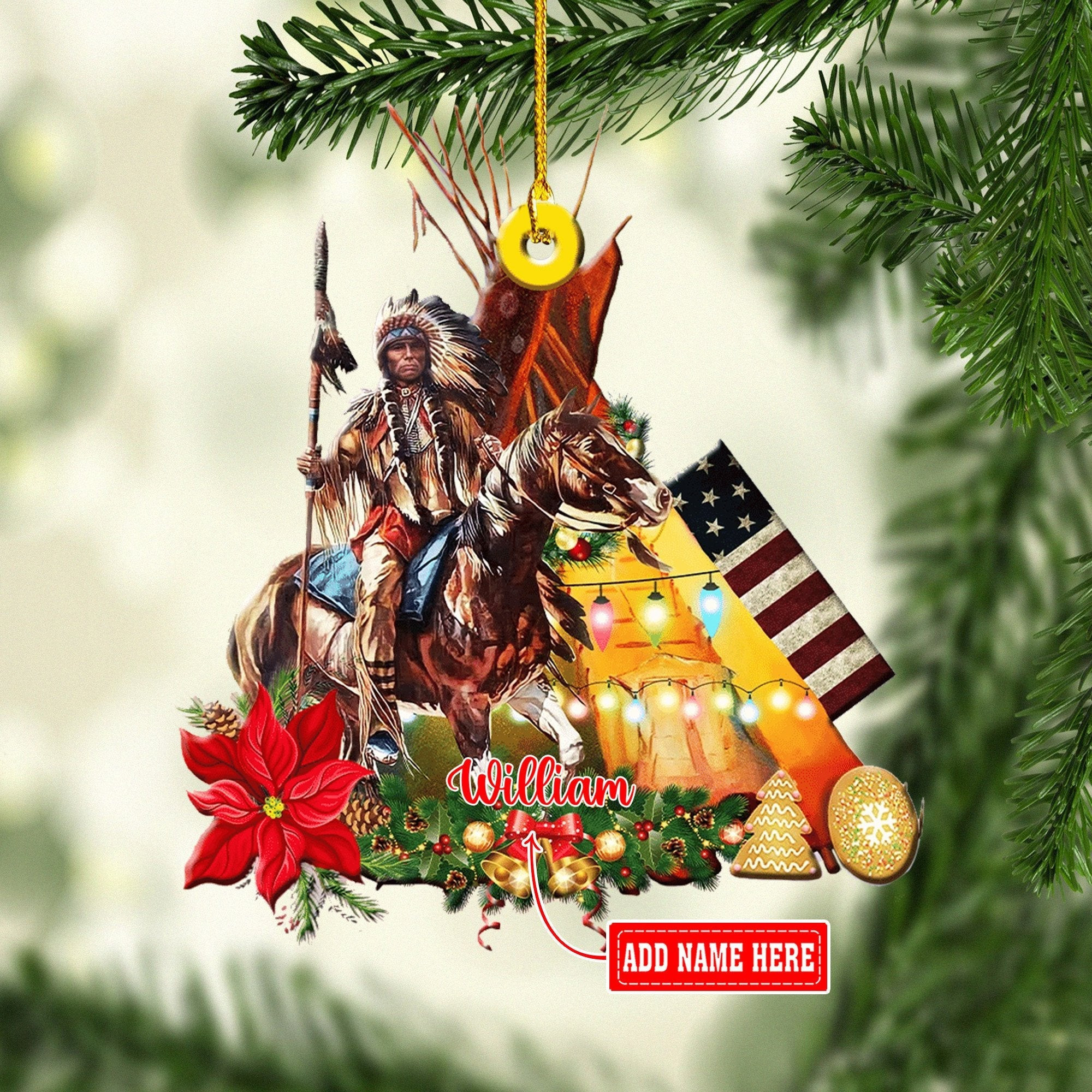 Personalized Native Horses Protect Place Christmas Acrylic Ornaments Gift for Native American