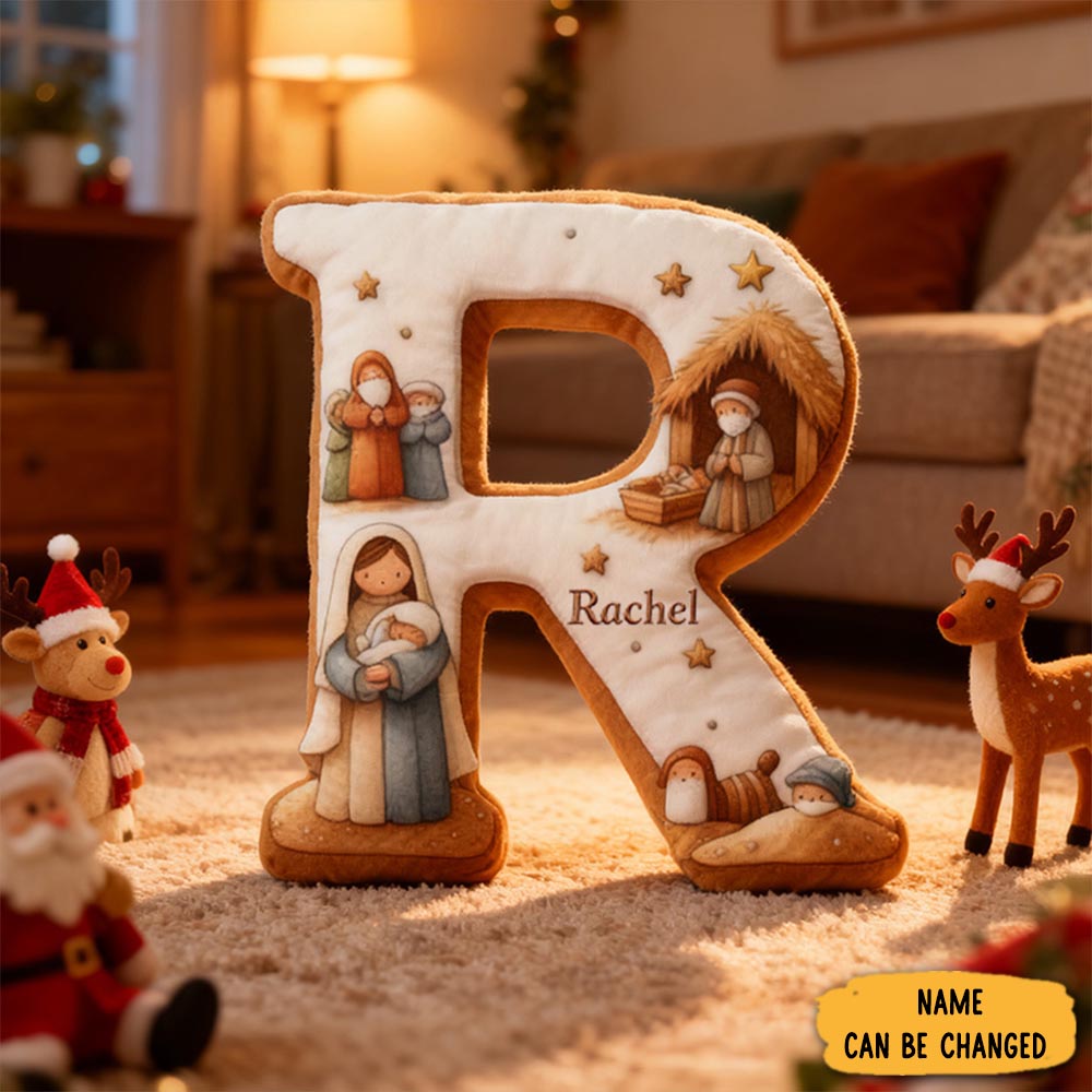 Personalized Nativity Scene Letter Pillow Religious Gift Christian Home Decor Baptism Gift For Kids