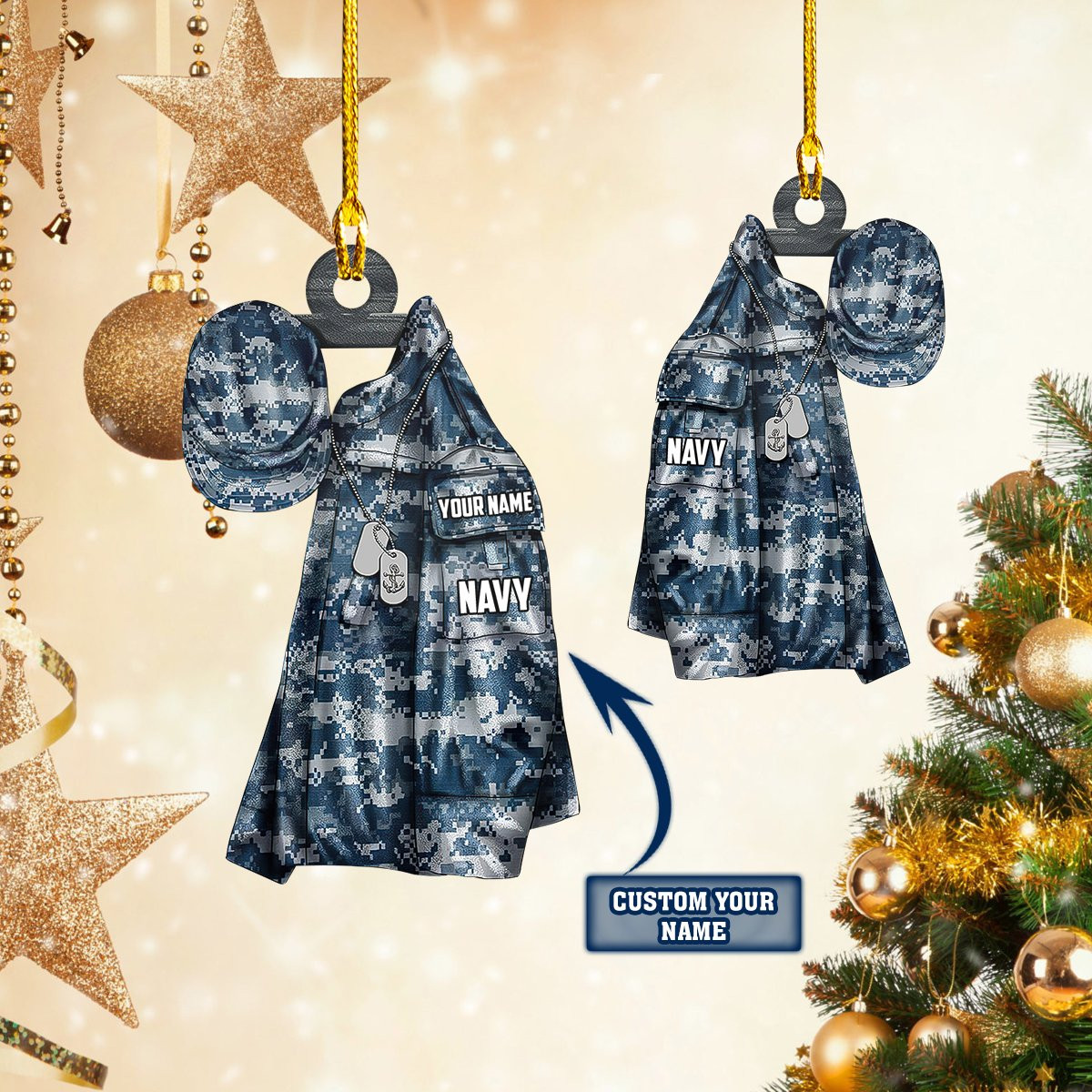 Personalized Navy Uniform Shaped Acrylic Ornament Gift for Navy Veteran