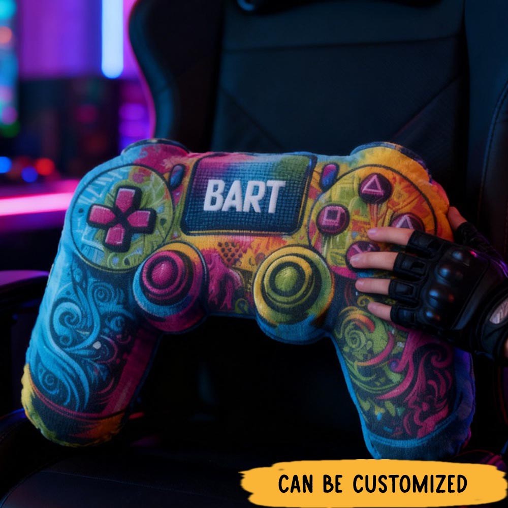 Personalized Neon Game over Pillow Gamer Controller Pillow Gift for Game Geek Lover