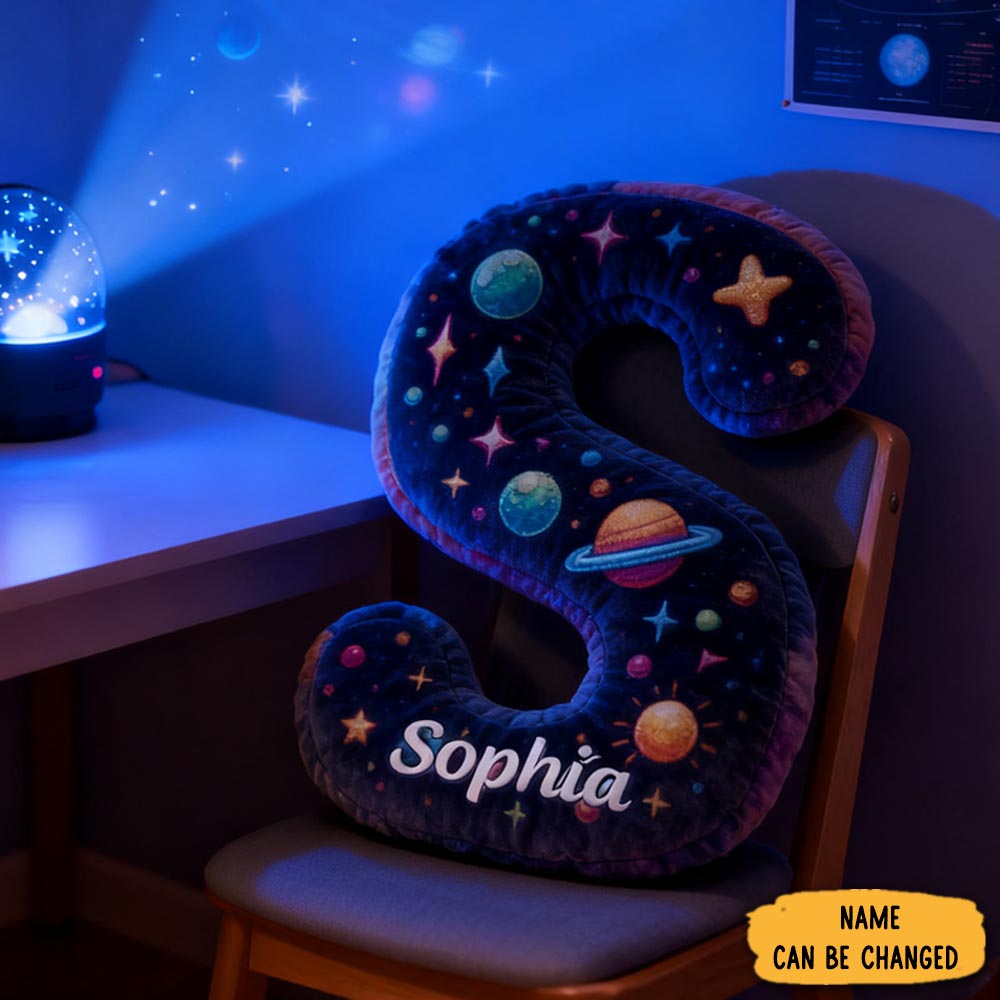 Personalized Neon Space Alphabet Pillow Galaxy Letters Pillow Galaxy Astronaut Rocket Planet Pillow Gifts For Kid Science Fiction Fans