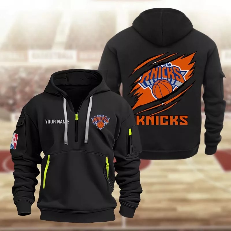 Personalized New York Knicks Quarter Zip Hoodie Best Gifts For Basketball Lovers
