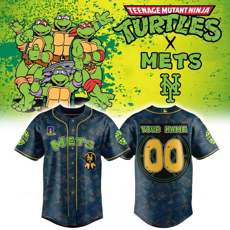 Personalized New York Mets x Ninja Turtles Baseball Jersey Baseball Team Gift Ideas
