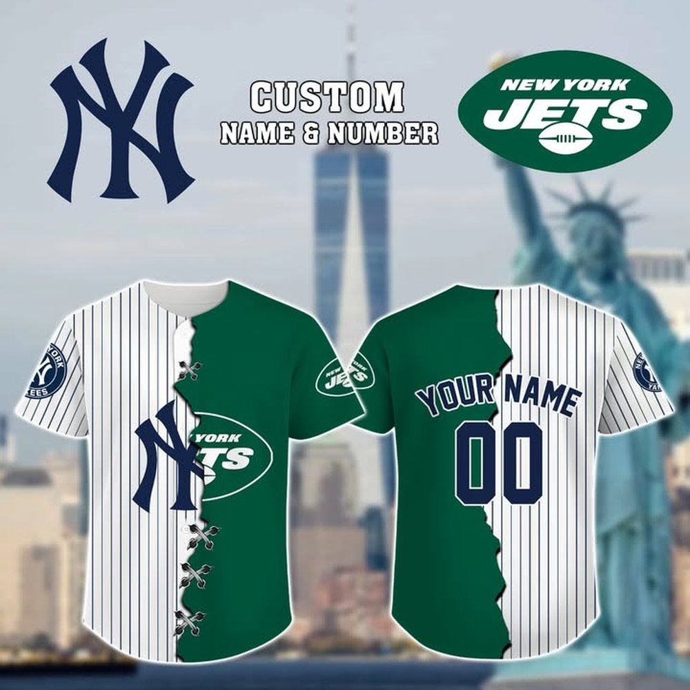 Personalized New York Yankees x New York Jets Baseball Jersey Best Gifts For Fans
