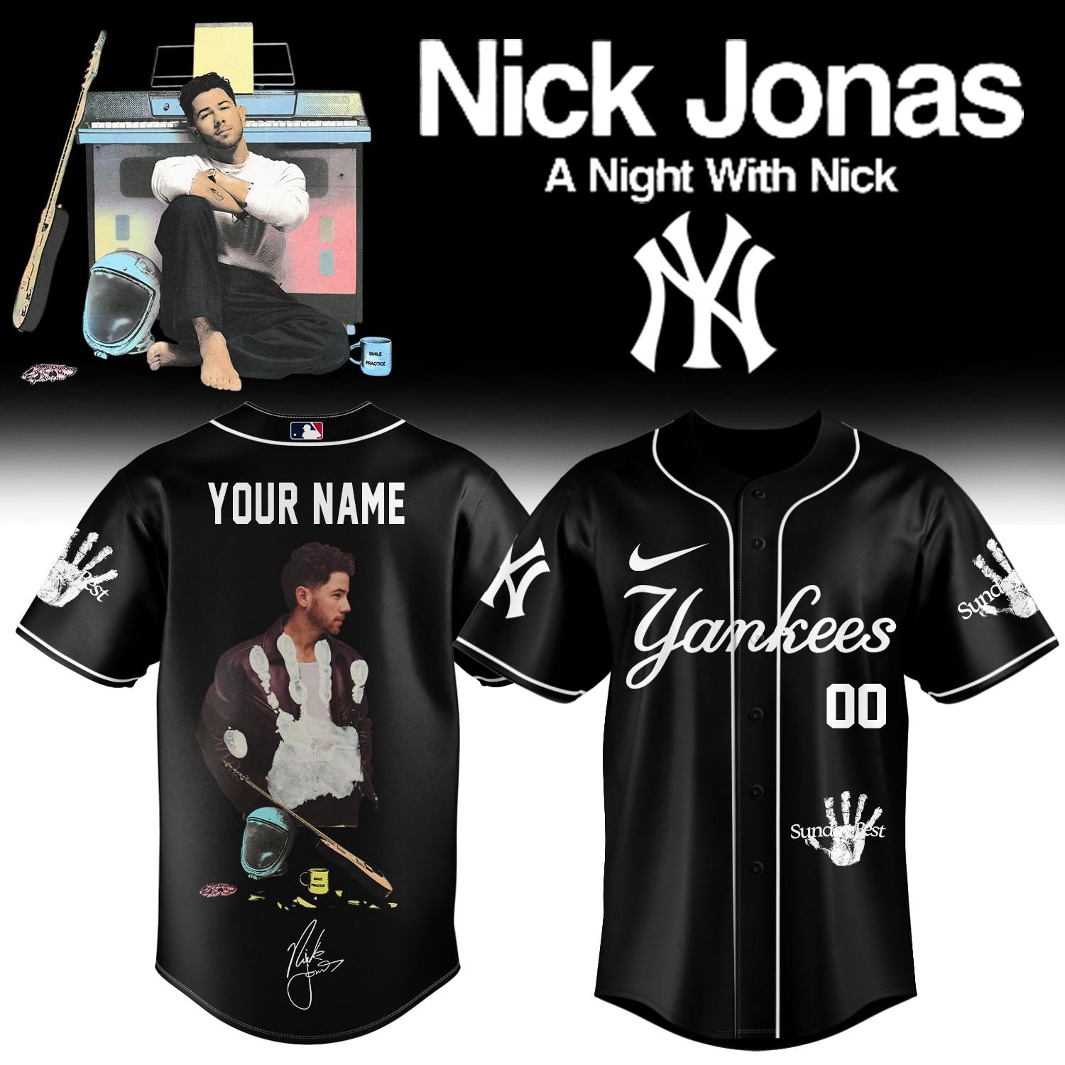 Personalized New York Yankees x Nick Jonas A Night With Nick Tour Baseball Jersey NY Yankees Merch
