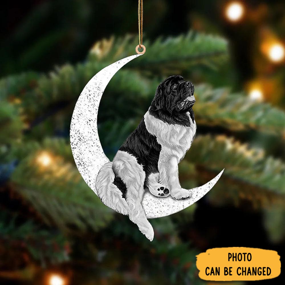 Personalized Newfoundland Dog Sit On The Moon Ornament Elegant Tree Ornament Decoration