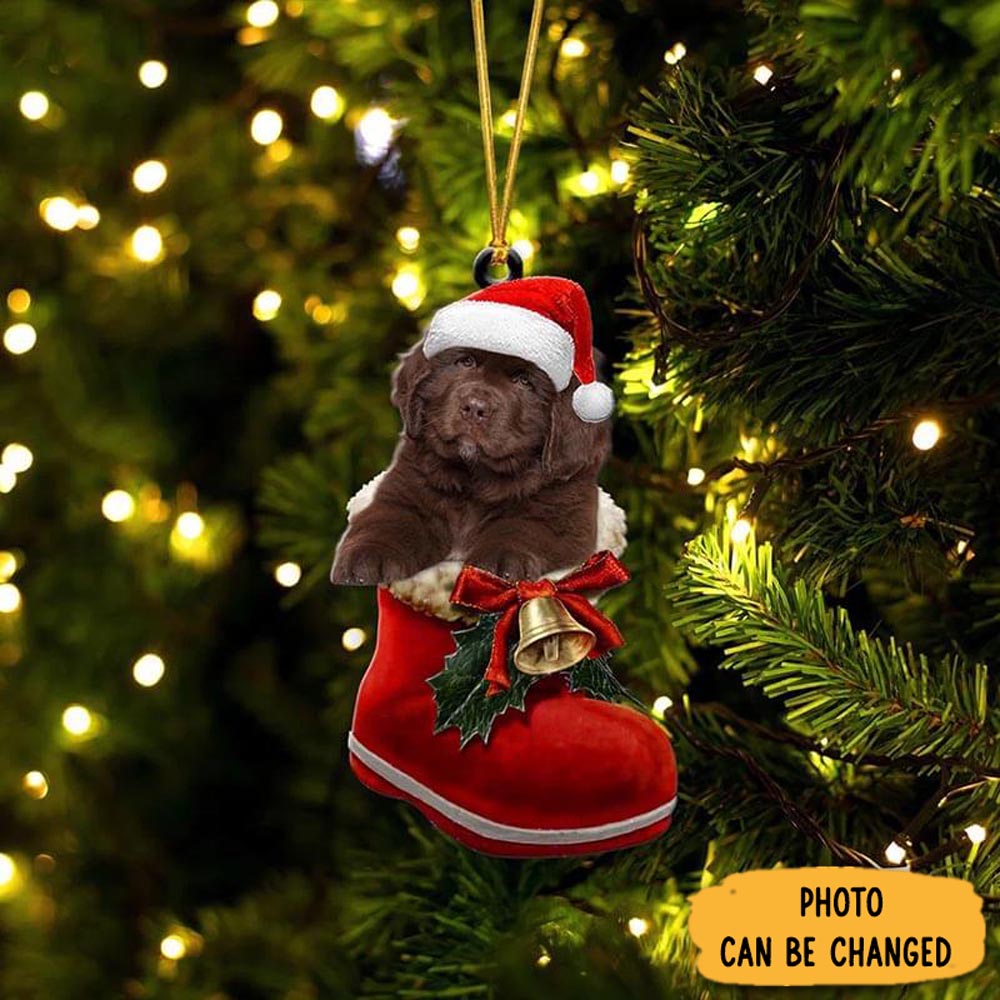 Personalized Newfoundland In Santa Boot Christmas Hanging Ornament Classic Christmas Ornament Gift