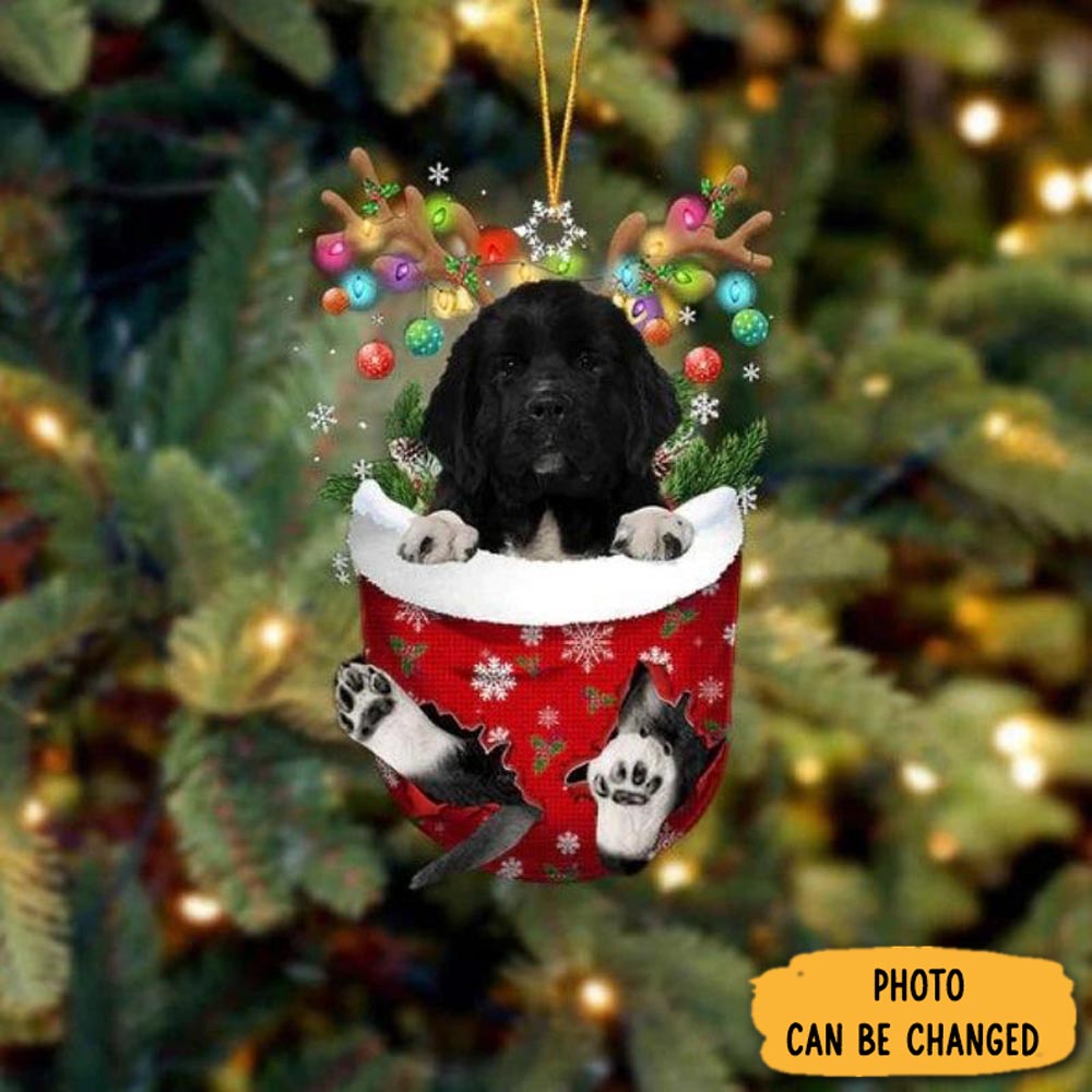 Personalized Newfoundland In Snow Pocket Christmas Ornament Holiday Ornament For Home & Family