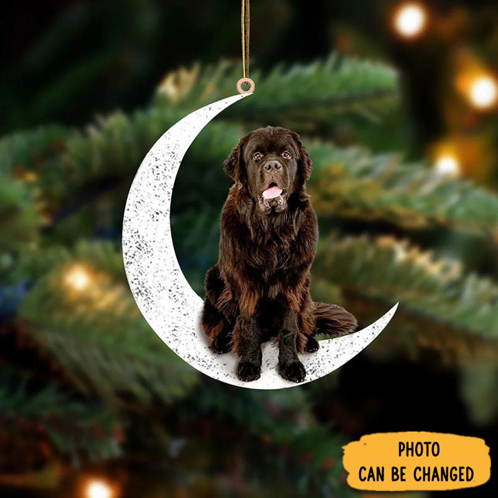 Personalized Newfoundland Sit On The Moon Ornament Custom Christmas Ornament Gift Idea