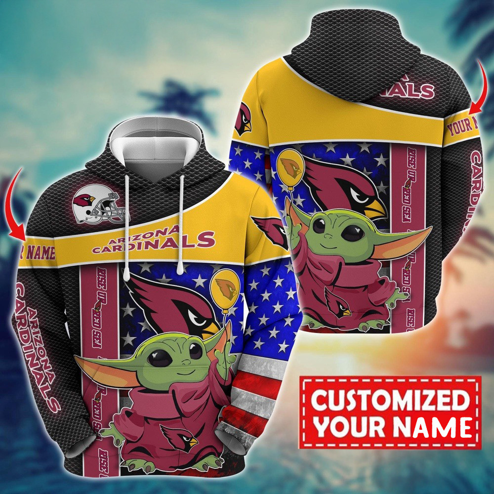 Personalized NFL Arizona Cardinals Baby Yoda Hoodie Best Gifts For Football Fans