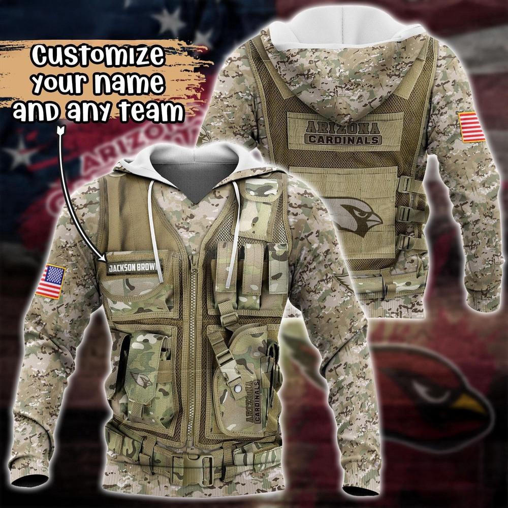 Personalized NFL Arizona Cardinals Camo Military Hoodie Football Fan Gift Ideas