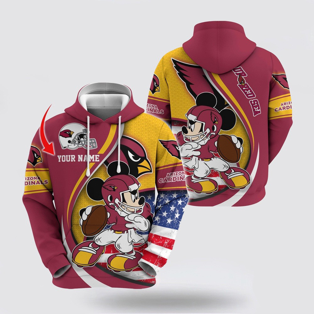 Personalized NFL Arizona Cardinals Mickey Mouse 100 Year Anniversary Hoodie Best Football Gifts