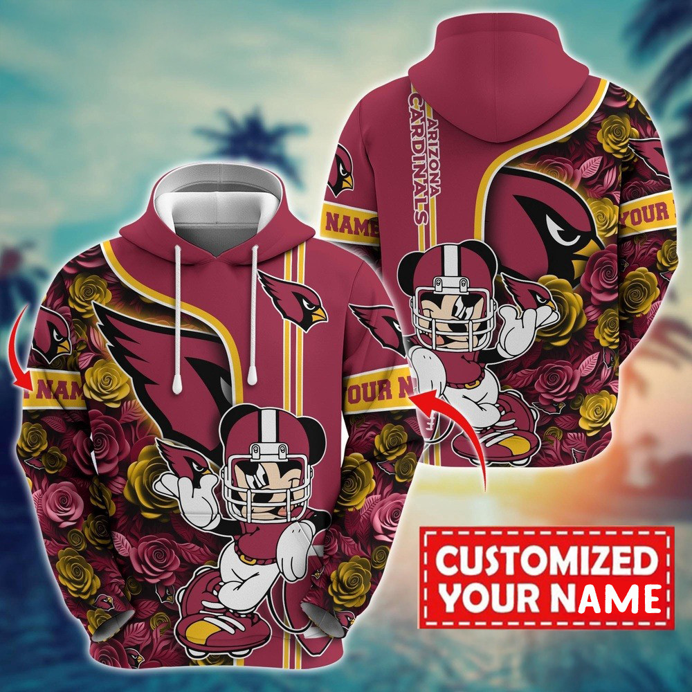 Personalized NFL Arizona Cardinals Mickey Mouse Flower Hoodie Football Themed Gifts