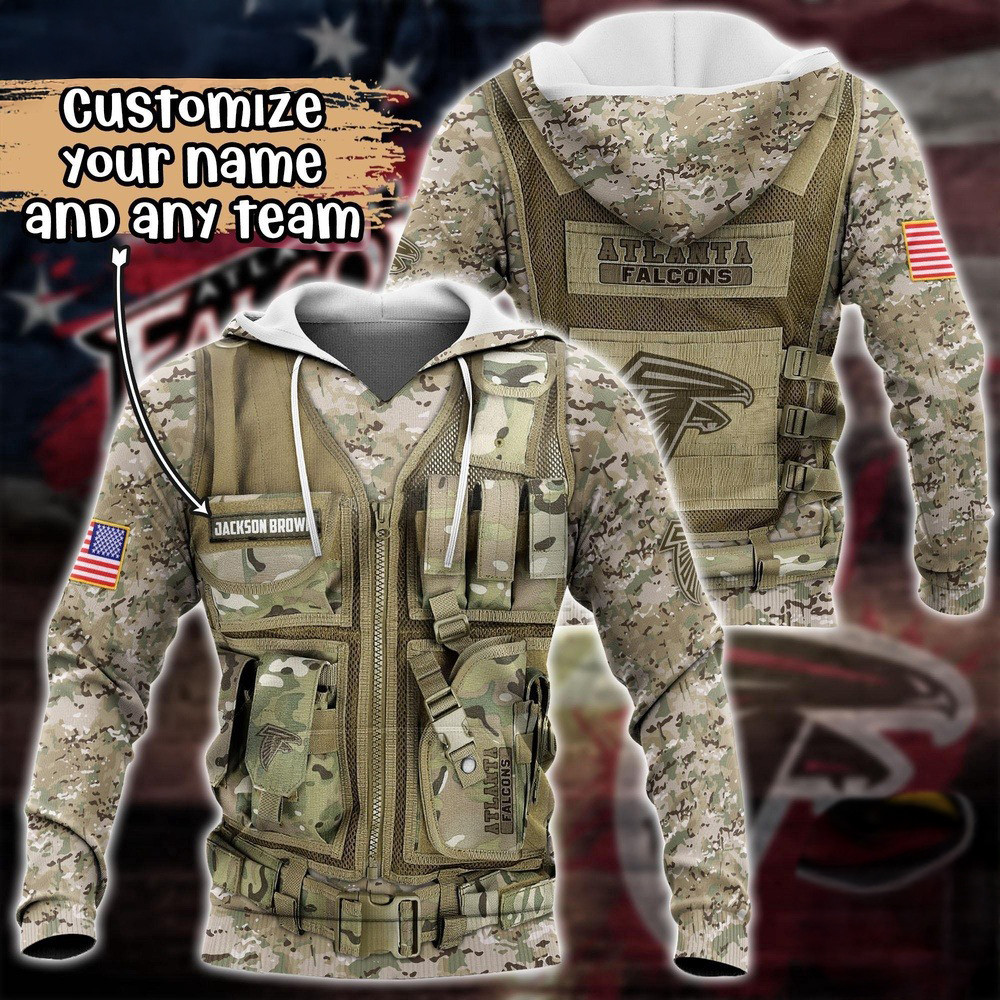 Personalized NFL Atlanta Falcons Camo Military Hoodie Presents For Football Lovers