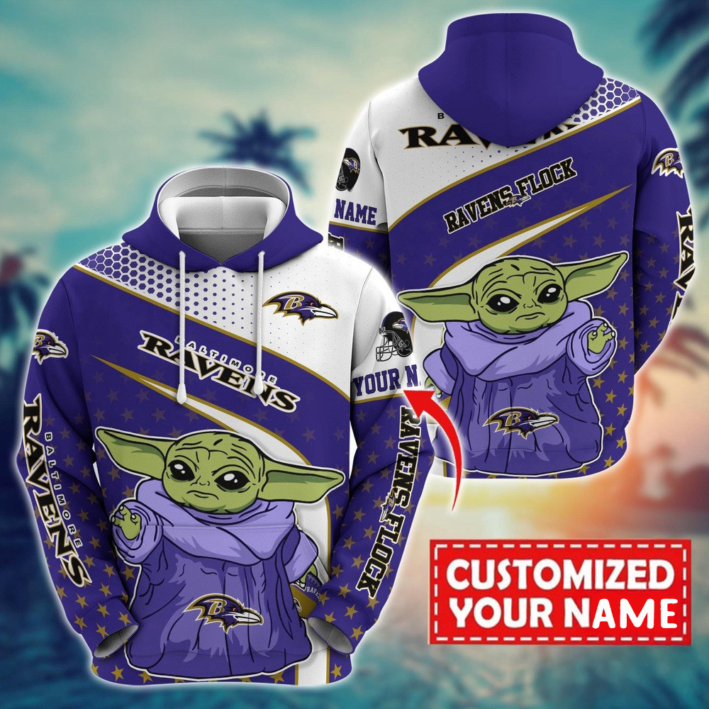 Personalized NFL Baltimore Ravens Baby Yoda Hoodie Best Gifts For Football Fans