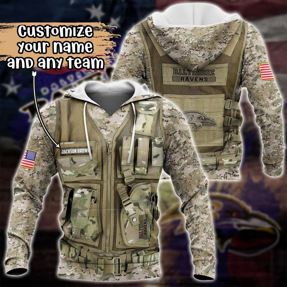 Personalized NFL Baltimore Ravens Camo Military Hoodie Presents For Football Fans