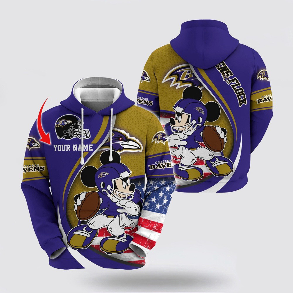 Personalized NFL Baltimore Ravens Mickey Mouse 100 Year Anniversary Hoodie Fans Gifts