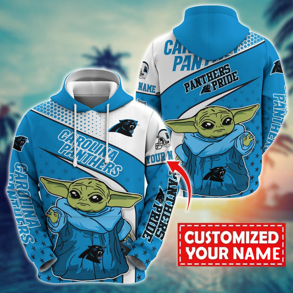 Personalized NFL Carolina Panthers Baby Yoda Hoodie Best Gifts For Football Fans