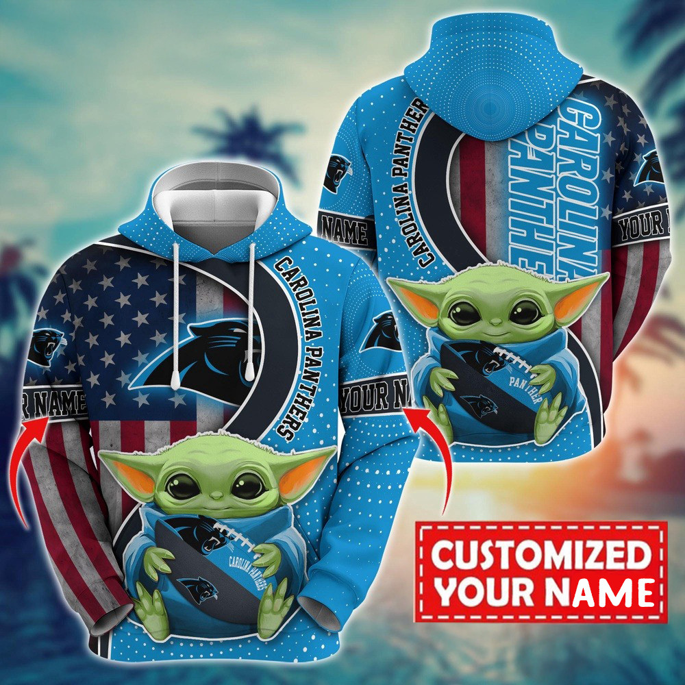 Personalized NFL Carolina Panthers Baby Yoda Hoodie For Football Fans Gifts
