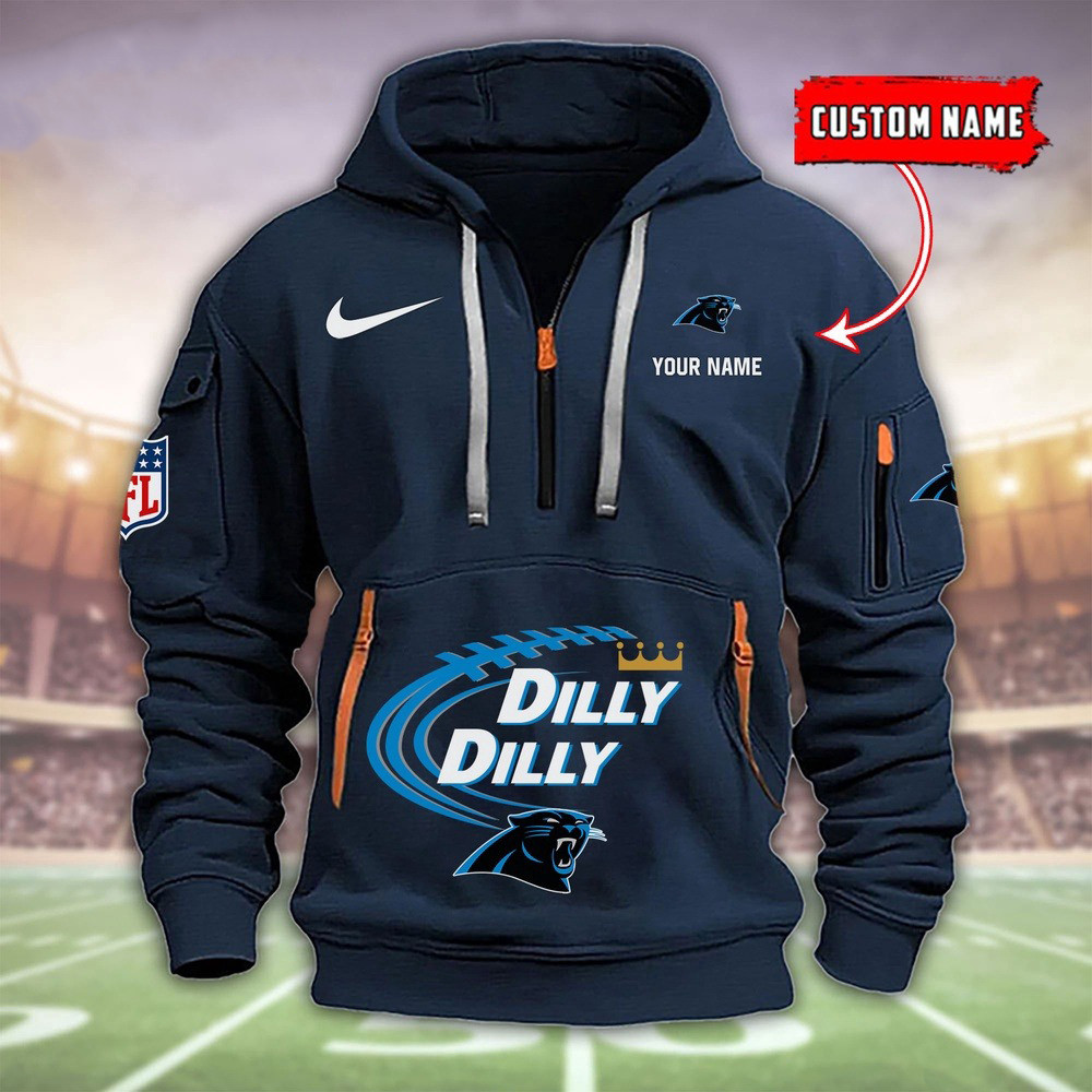 Personalized NFL Carolina Panthers Dilly Dilly Quarter Zip Hoodie Football Fan Gifts For Him