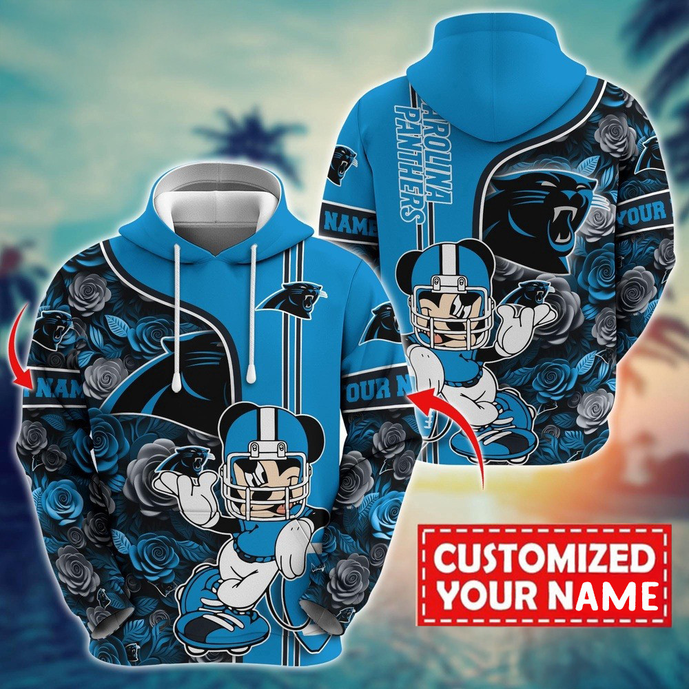 Personalized NFL Carolina Panthers Mickey Mouse Flower 3D Print Hoodie Best Gifts For Nfl Fans