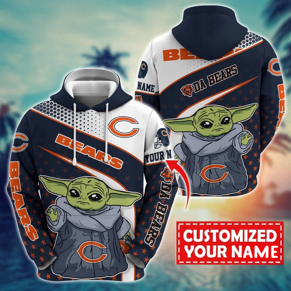 Personalized NFL Chicago Bears Baby Yoda All Over Print Hoodie Presents For Football Fans