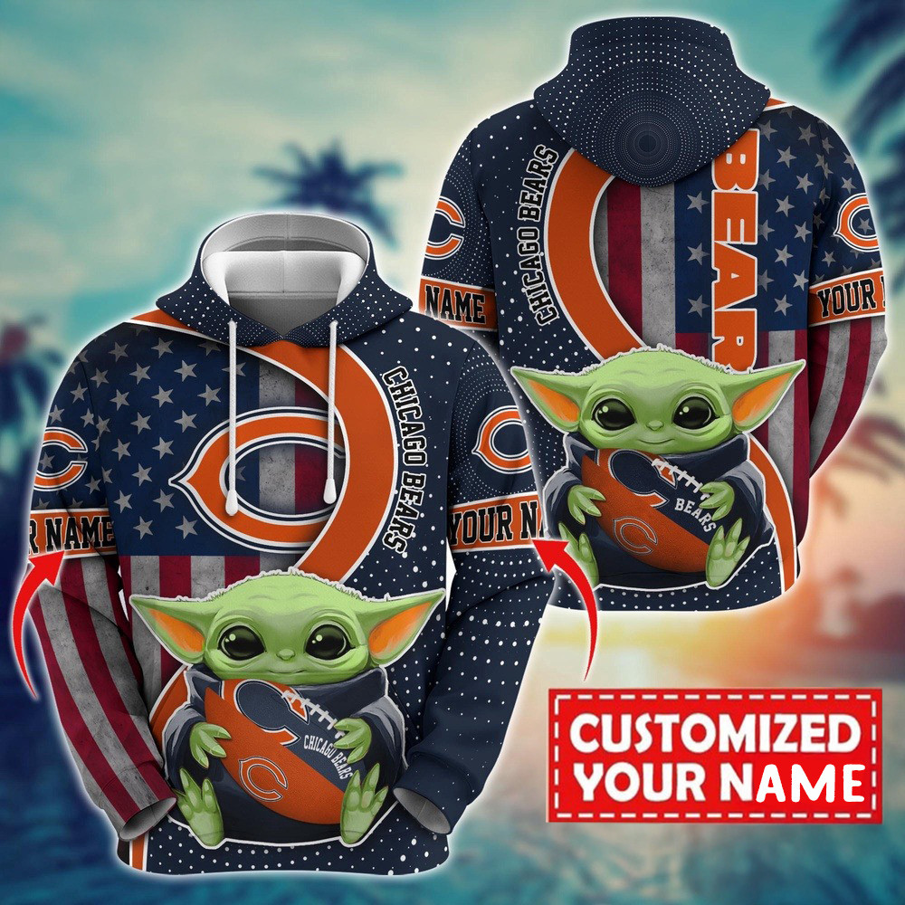 Personalized NFL Chicago Bears Baby Yoda Unisex Hoodie Best Gift For Football Lovers