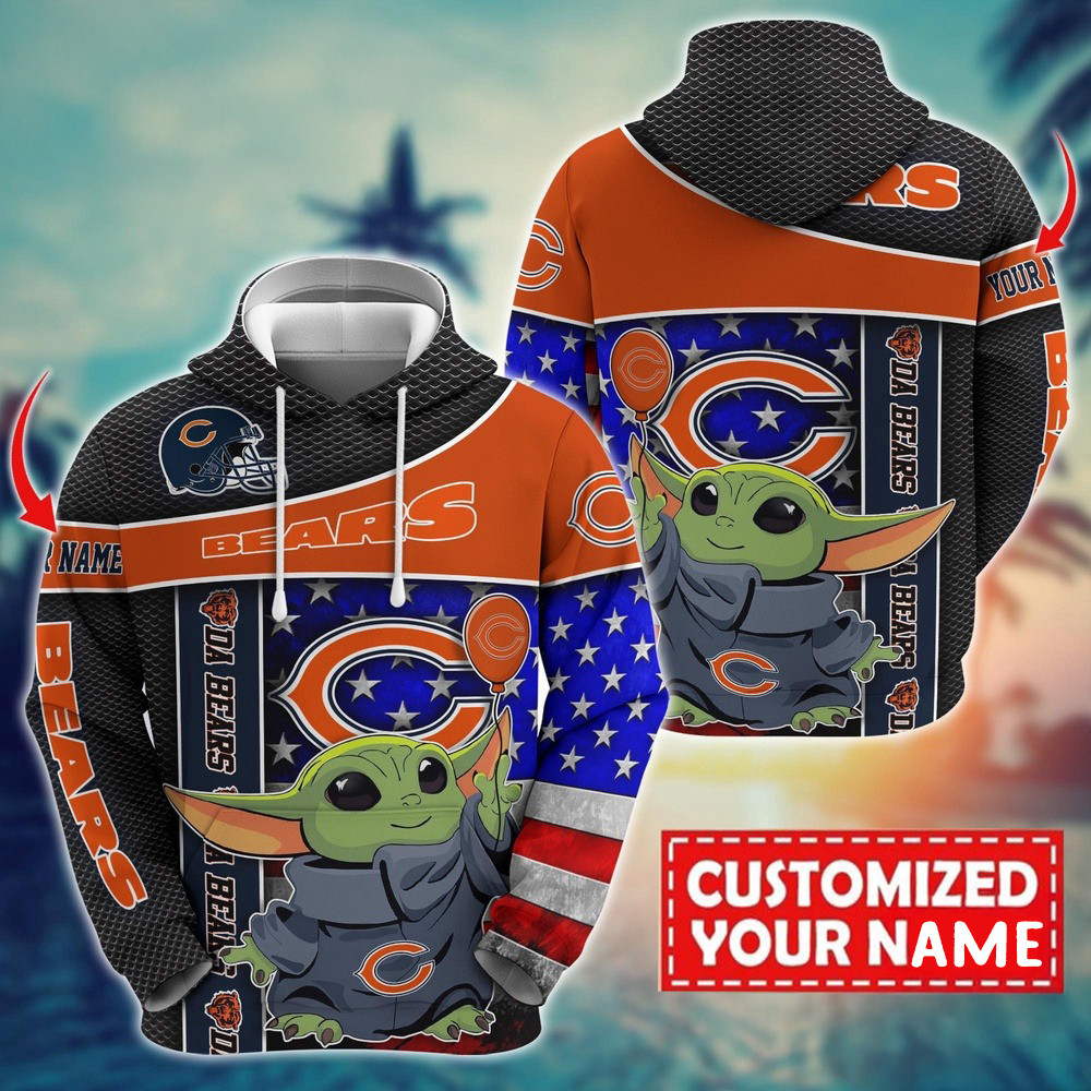 Personalized NFL Chicago Bears Baby Yoda Unisex Hoodie Football Fan Gift Ideas