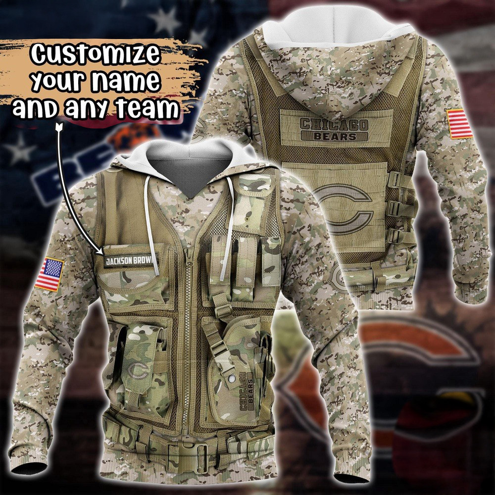 Personalized NFL Chicago Bears Camo Military Hoodie Unique Gifts For Football Fans