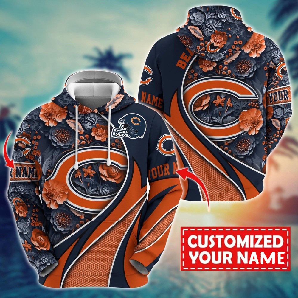 Personalized NFL Chicago Bears Flower Print 3D Hoodie Gifts For Football Fan