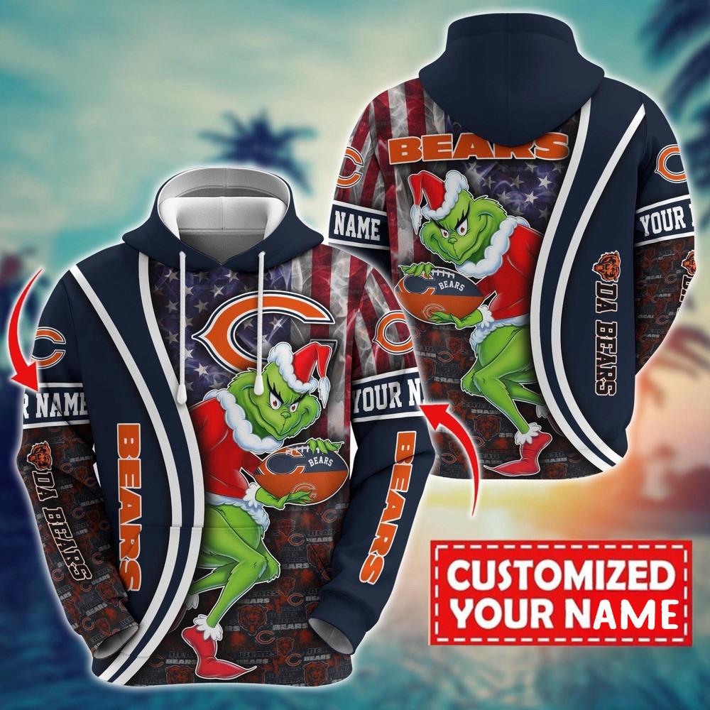 Personalized NFL Chicago Bears Grinch Unisex Hoodie Presents For Football Fans