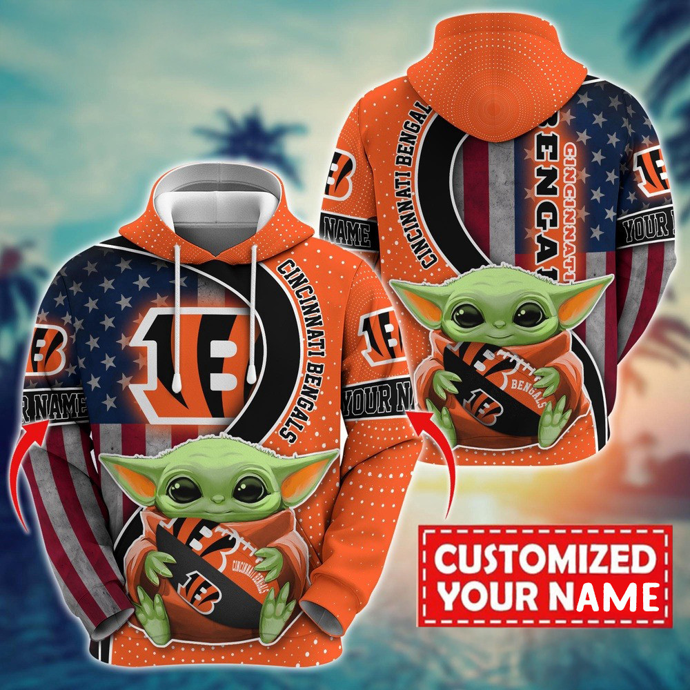 Personalized NFL Cincinnati Bengals Baby Yoda Unisex Hoodie Football Fan Gift Ideas