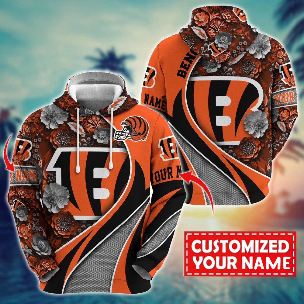 Personalized NFL Cincinnati Bengals Flower Print 3D Hoodie Best Gifts For Nfl Fans