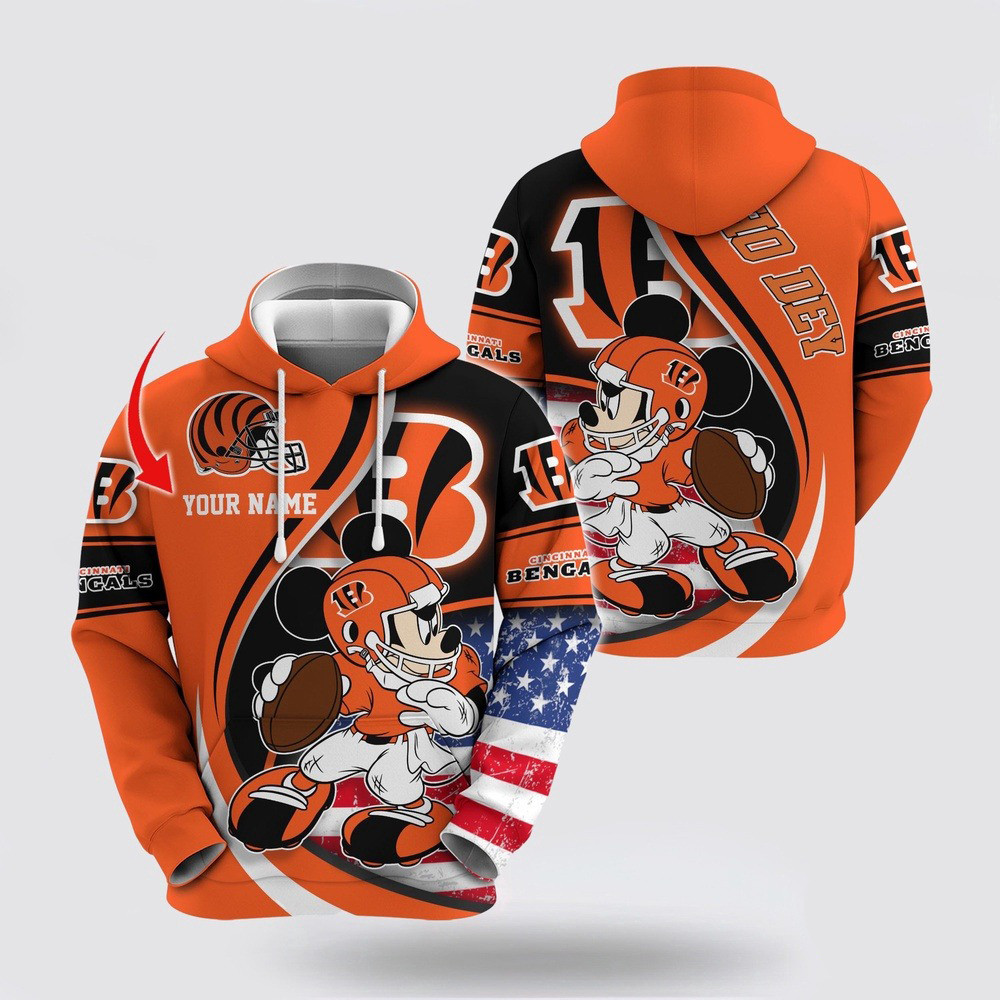 Personalized NFL Cincinnati Bengals Hoodie Mickey Mouse 100 Year Anniversary