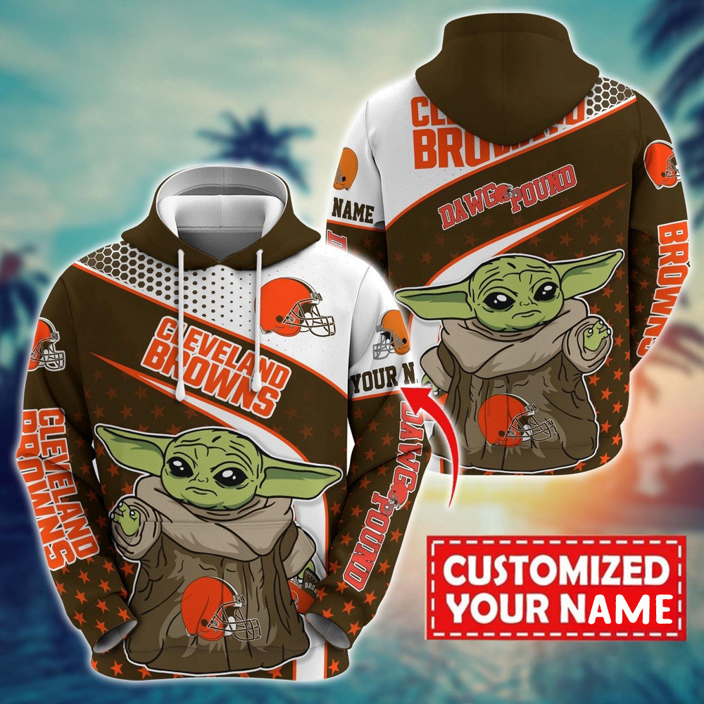 Personalized NFL Cleveland Browns Baby Yoda All Over Print Hoodie Football Fan Gift Ideas