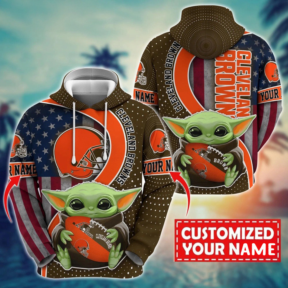 Personalized NFL Cleveland Browns Baby Yoda Unisex Hoodie Football Related Gifts