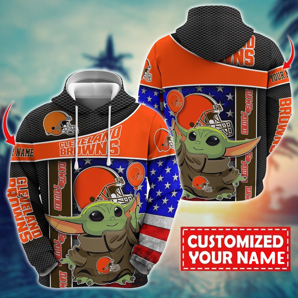 Personalized NFL Cleveland Browns Baby Yoda Unisex Hoodie Gifts For Football Fan