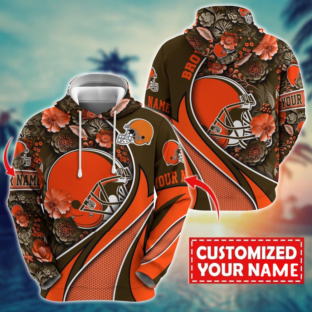 Personalized NFL Cleveland Browns Flower Print 3D Hoodie Football Related Gifts
