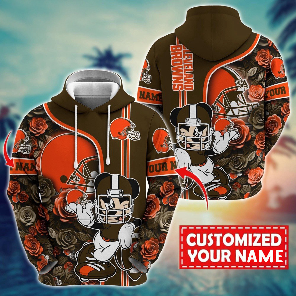 Personalized NFL Cleveland Browns Mickey Mouse Flower 3D Print Hoodie Best Football Gifts