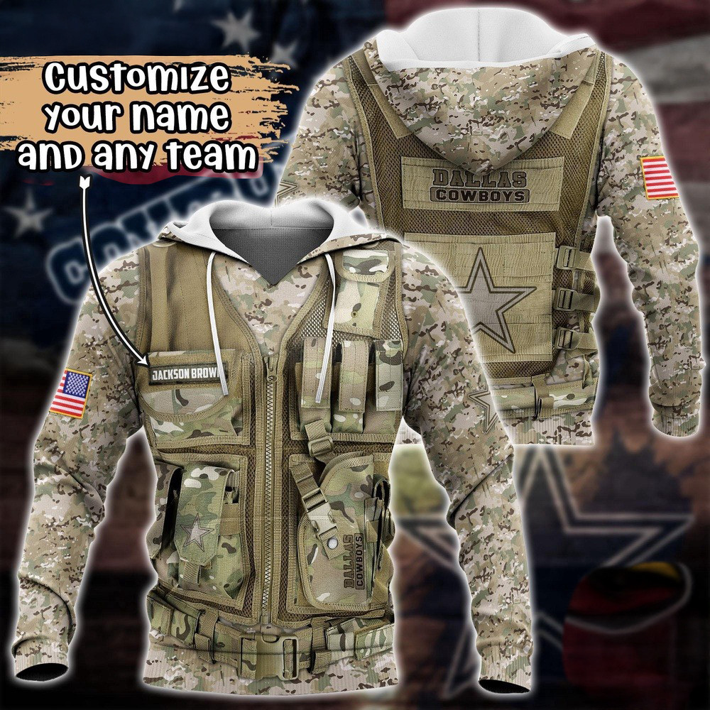 Personalized NFL Dallas Cowboys Camo Military Hoodie Football Themed Gifts