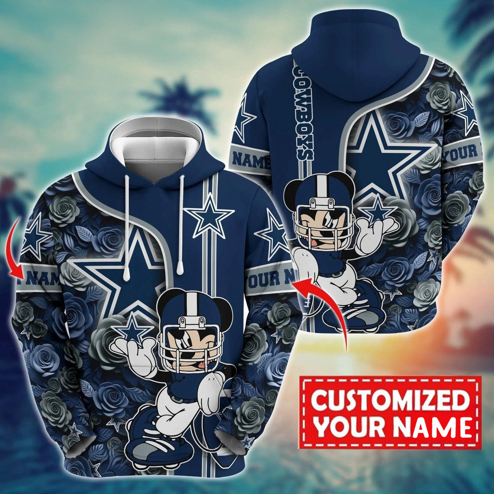 Personalized NFL Dallas Cowboys Mickey Mouse Flower 3D Print Hoodie Football Themed Gifts