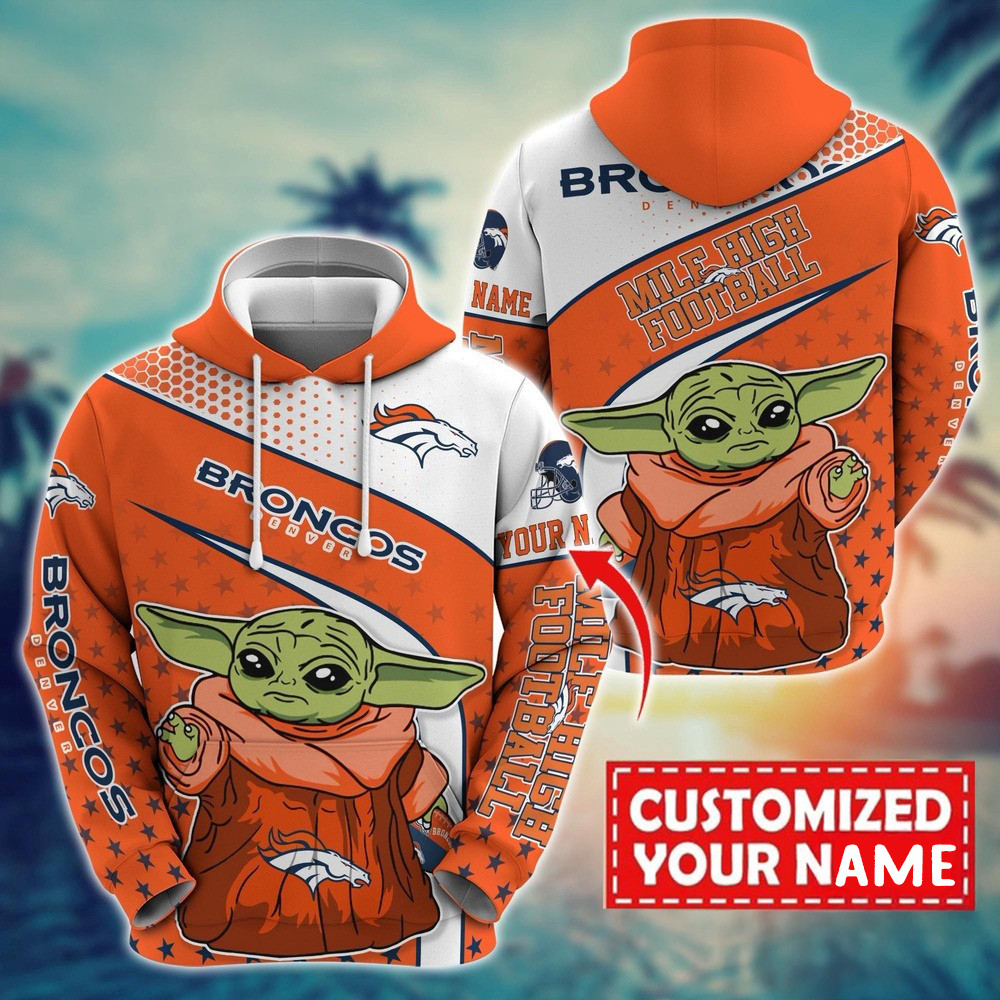 Personalized NFL Denver Broncos Baby Yoda All Over Print Hoodie Presents For Football Lovers