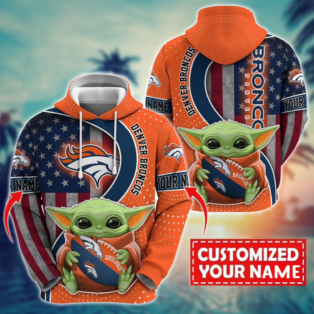 Personalized NFL Denver Broncos Baby Yoda Unisex Hoodie Football Fan Gift Ideas