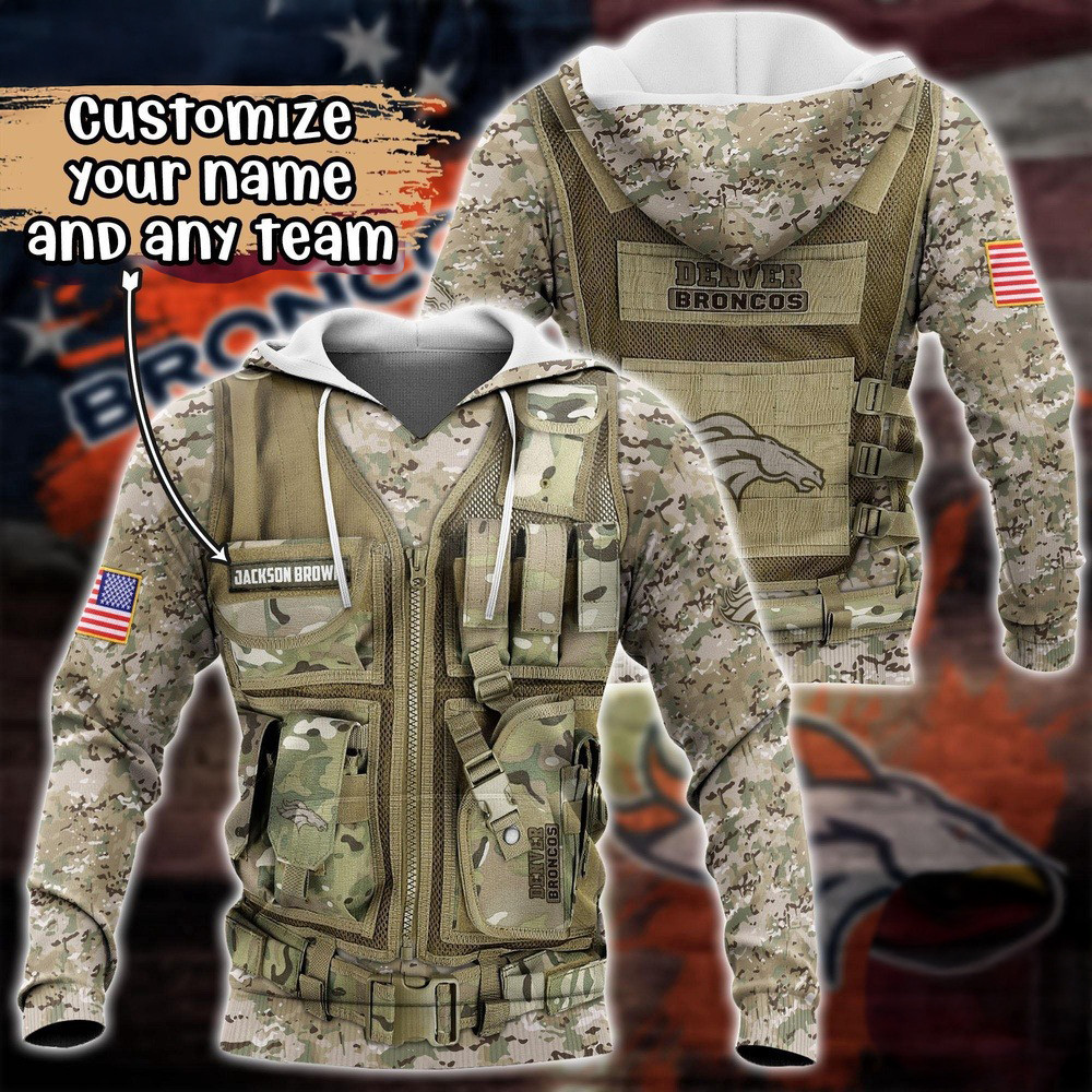 Personalized NFL Denver Broncos Camo Military Hoodie Gifts For Football Fan