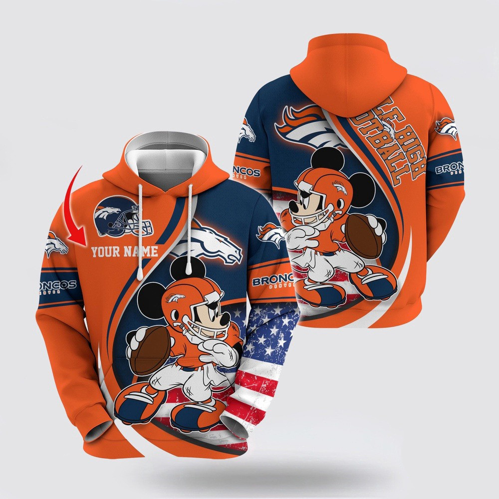 Personalized NFL Denver Broncos Hoodie Mickey Mouse 100 Year Anniversary